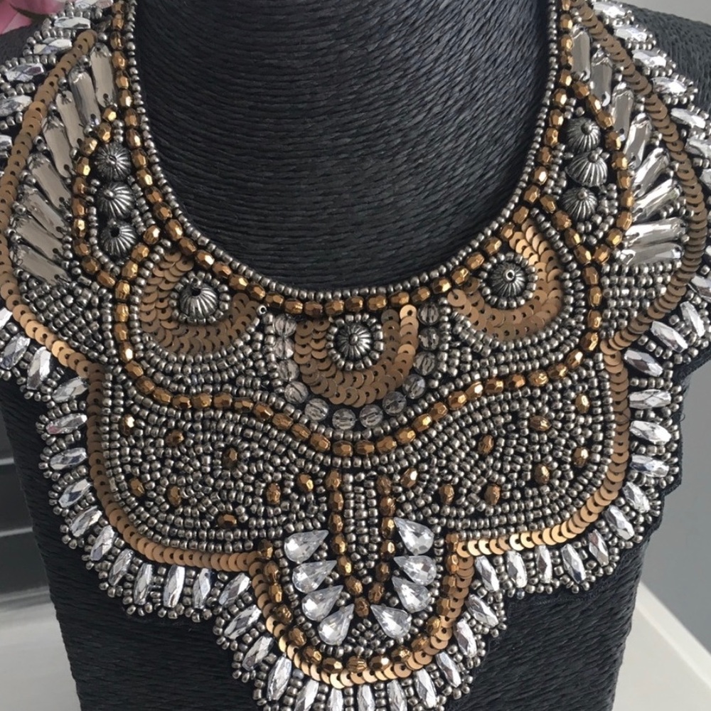 Sequin Beaded Bib Collar Statement Necklace - Picture 5 of 5